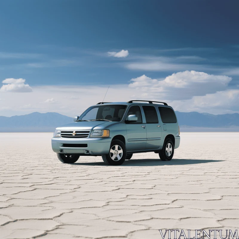 Gray SUV Parked in Desert | Youthful and Rounded | Shibori-Like Patterns AI Image