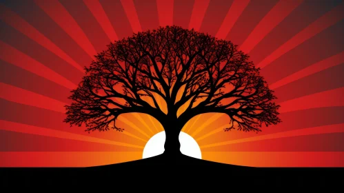 Minimalist Tree Illustration on Red and Orange Background