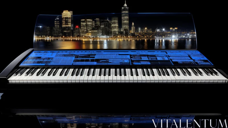 AI ART Night Cityscape Digital Piano Reflection