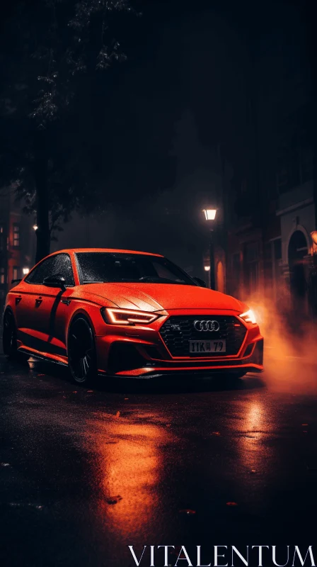 Orange Audi Car on Dimly Lit Street at Night | Realistic Art AI Image