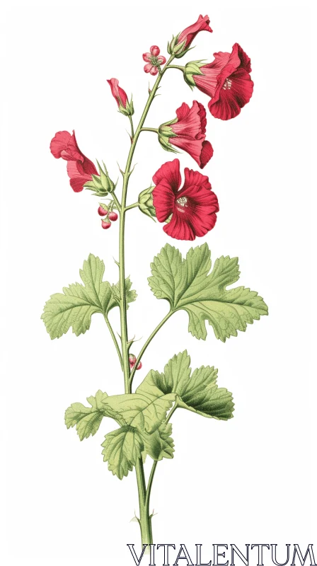 Victorian-Inspired Red Flower Illustration AI Image