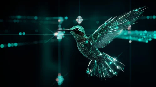 Green Glass Hummingbird in 3D Space