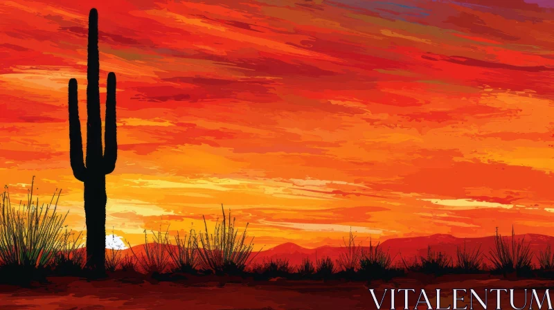 Tranquil Desert Landscape Painting at Sunset AI Image