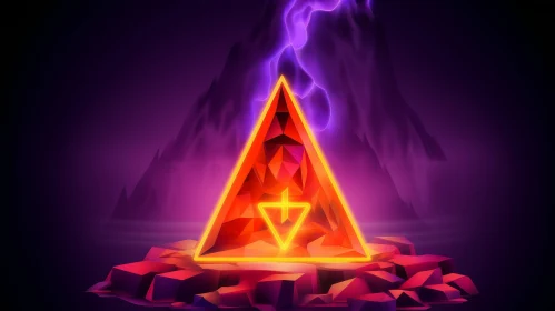Ethereal 3D Rendering: Glowing Triangle and Erupting Volcano
