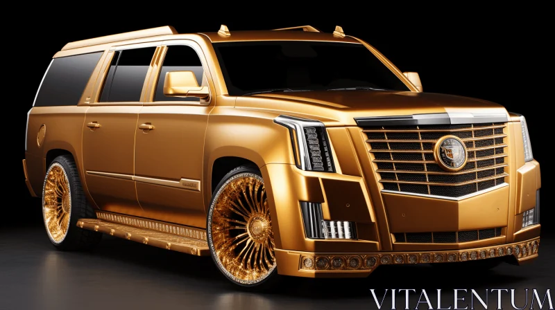 Golden Cadillac Escalade: Exaggerated Caricatures and Bold Colors AI Image