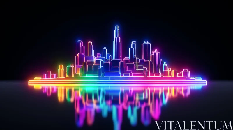 Neon-Lit Cityscape at Night - 3D Rendering AI Image