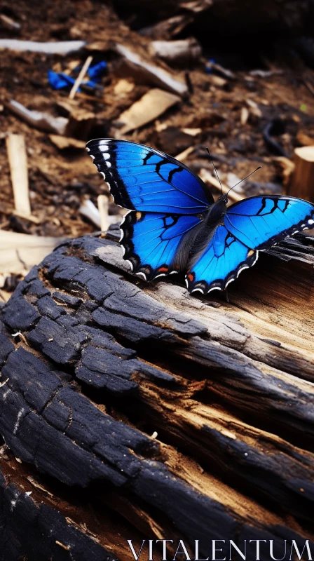 Blue Butterfly on Wooden Stump: A Study in Symbolism and Naturalism AI Image