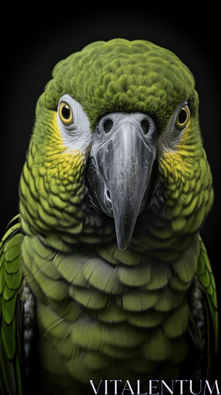Captivating Green Parrot Portrait: A Study in Detail and Contrast AI Image