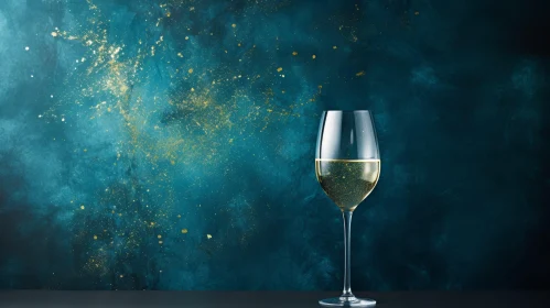 Luxurious Champagne Glass on Dark Blue Background
