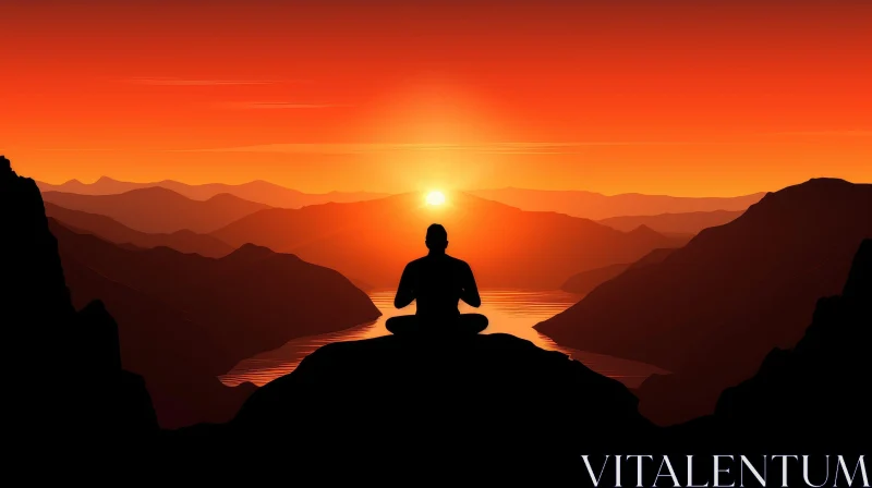 Meditation on Mountaintop: Serene Digital Painting AI Image