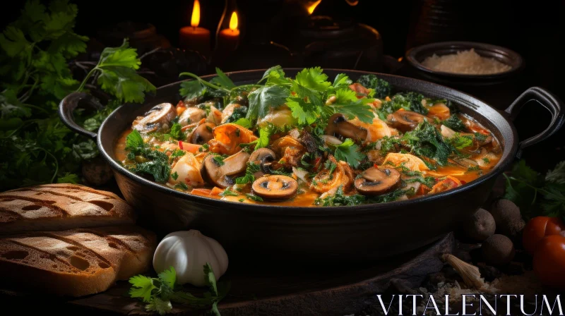 Delicious Seafood Stew in Cast Iron Pot AI Image