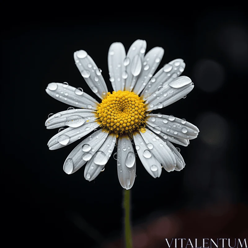 Winner's Choice: Daisy in Rain Droplets - Light Gold and Dark White AI Image