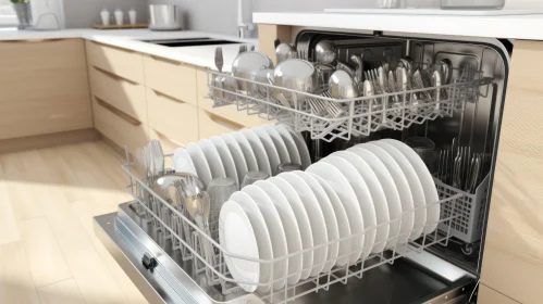 Modern Kitchen with Built-In Dishwasher AI Image