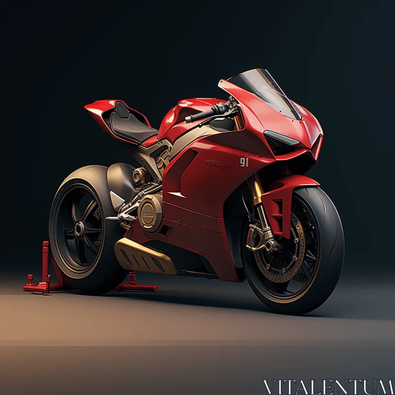 Sleek and Symmetrical Red Motorcycle with Dark Gold Accents AI Image