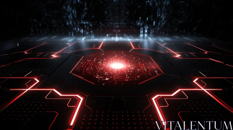AI ART Red Glowing Circuit Board - Futuristic Technology Image