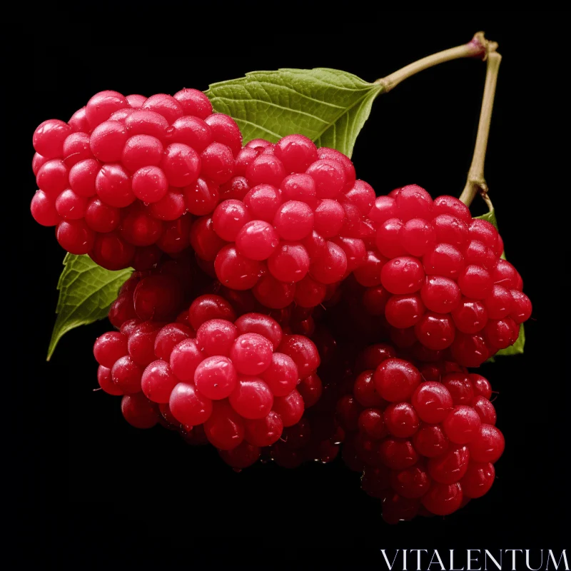 Exquisite Berries with Green Leaves on a Black Background AI Image