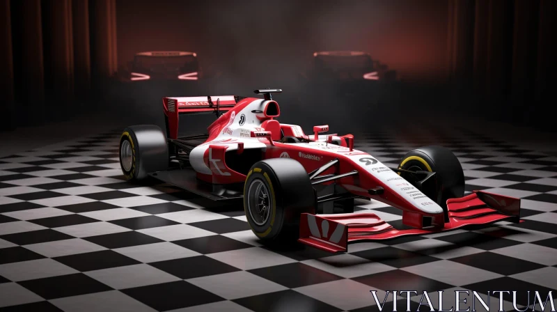 Red and White Formula 1 Racing Car on Checkered Surface AI Image
