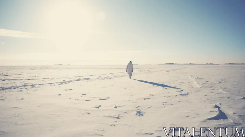 Solitary Figure in Snow-Covered Landscape - Minimalistic Seascape AI Image