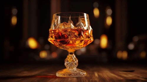 Whiskey Glass on Wooden Table