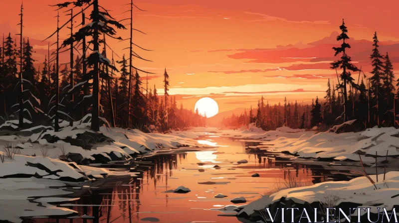 Winter Sunset Landscape - Peaceful Nature Scene AI Image