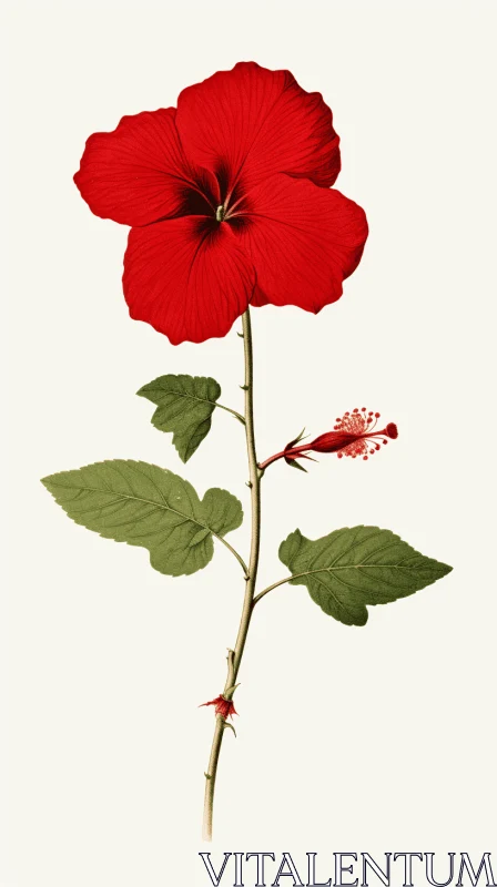 Red Hibiscus Flower - Historical Illustration with Muted Minimalism AI Image
