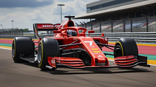 Speeding Red Formula 1 Car on Race Track