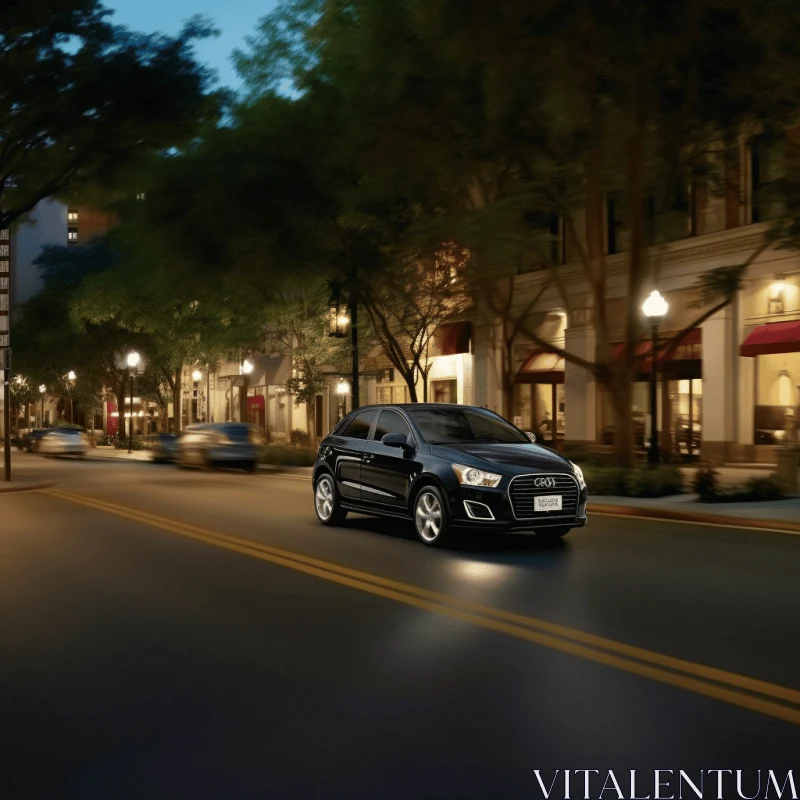 Captivating Night Drive: Black Sedan in Commercial Style AI Image