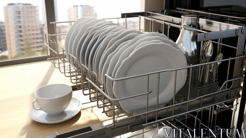 AI ART Clean Dishes in Stainless Steel Dishwasher