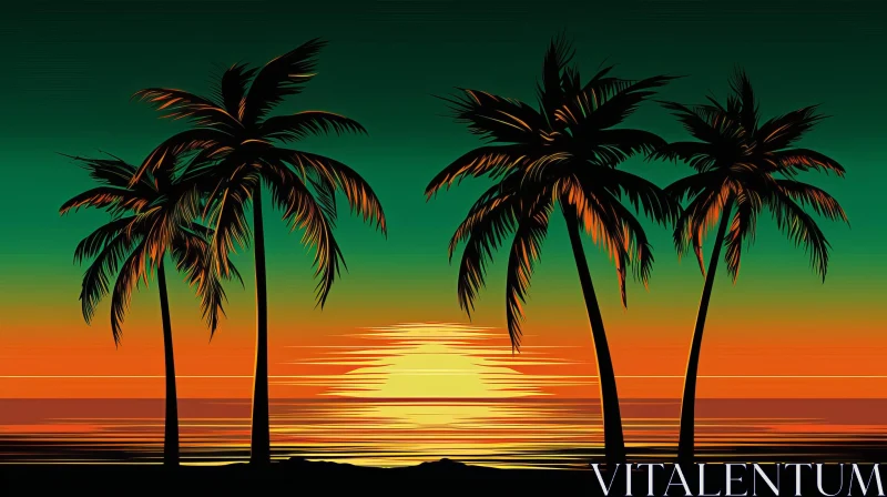 Tranquil Tropical Beach Sunset Digital Painting AI Image