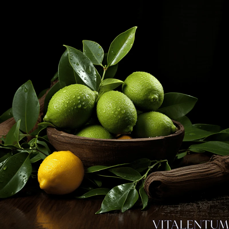 AI ART Captivating Still Life: Bowl with Limes, Lemon, and Leaves