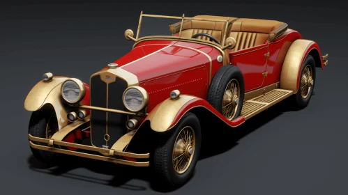 Exquisite Red Vintage Car with Gold Detailing - Realistic 3D Model