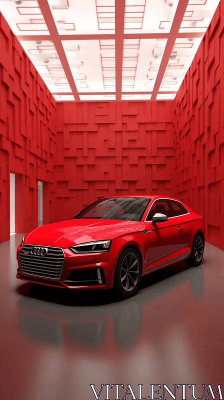 Red Car Parked Inside a Room - Bold Structural Designs | Romantic Emotion AI Image