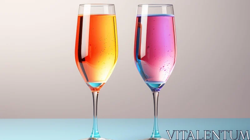 Champagne Glasses with Orange and Purple Drinks AI Image
