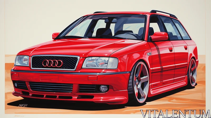 Meticulous Detailing of a Red Audi - Realistic Portrait Drawings AI Image