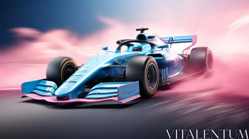 Speedy Formula 1 Car in Blue and Pink Motion AI Image