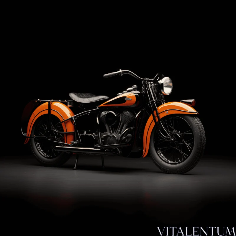 AI ART Vintage Orange and Black Motorcycle: Intense Light and Shadow