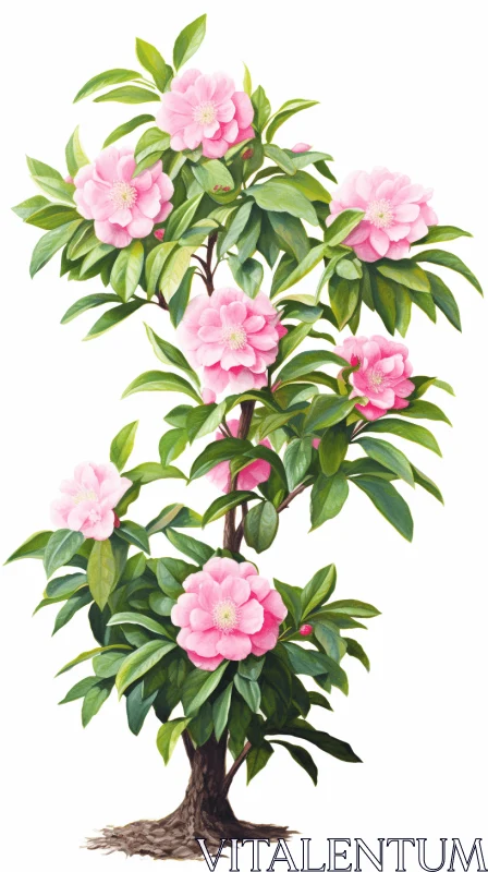 Enthralling Pink Flower Tree Illustration AI Image