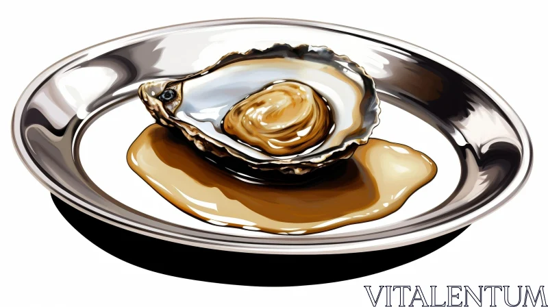 Exquisite Single Oyster on Silver Plate AI Image