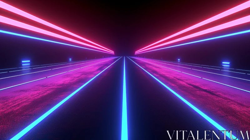 AI ART Glowing Neon Lights in a Dark Tunnel