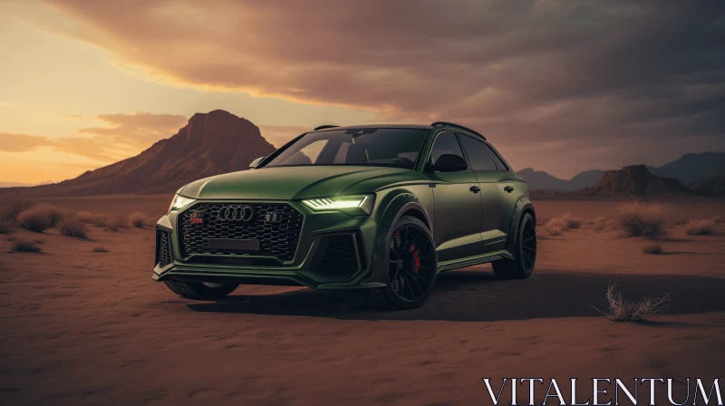 Green Audi Q SUV in Desert | Realistic Chiaroscuro Lighting AI Image