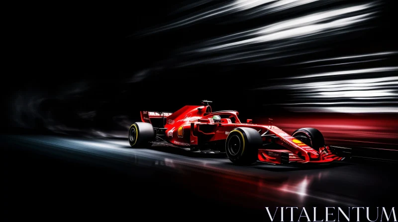 Red Formula 1 Car Racing at High Speed - Action Image AI Image