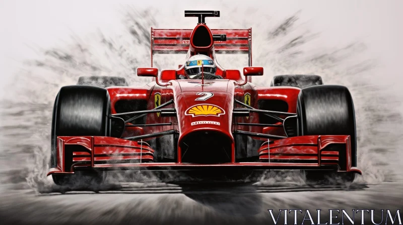 AI ART Red Formula 1 Racing Car in Motion