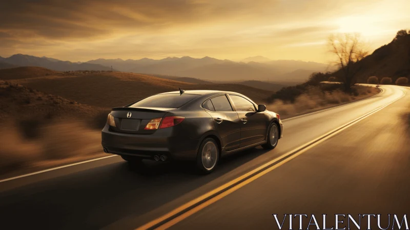 Stunning Sunset Car - Dynamic Pose - Award-Winning Image AI Image