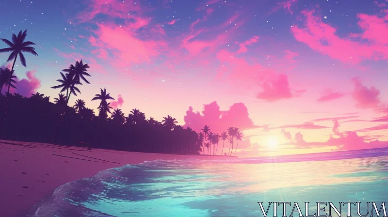 Tranquil Sunset Over Tropical Beach AI Image