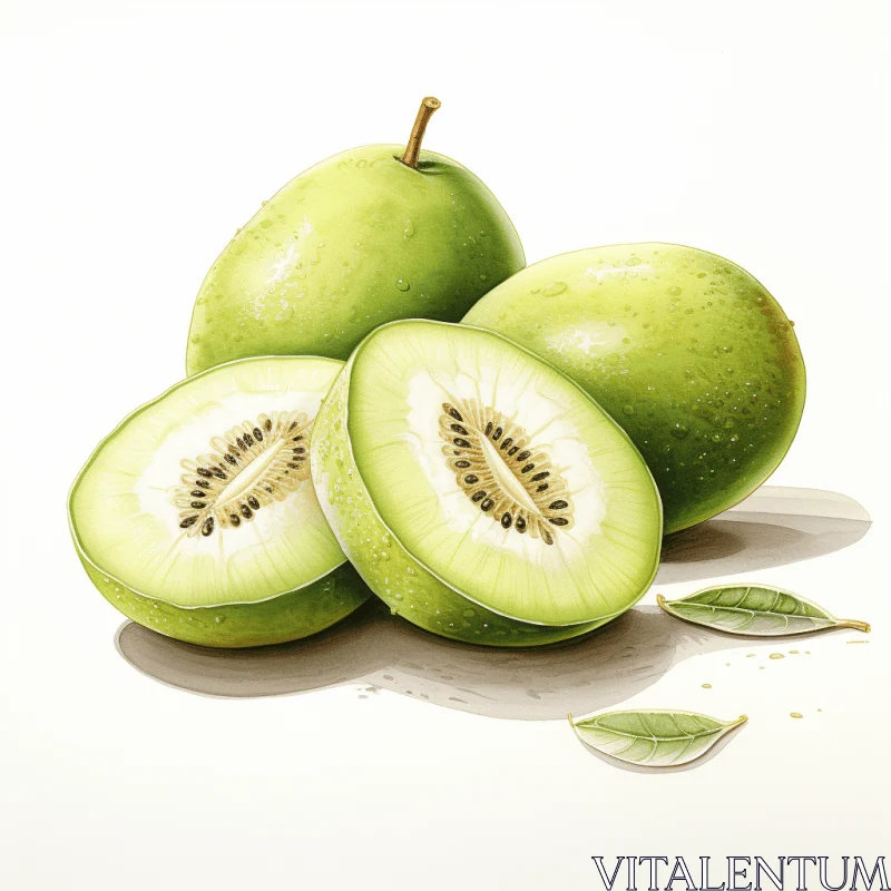 AI ART Captivating Still Life: Four Bright Green Kiwi Fruits Illustration