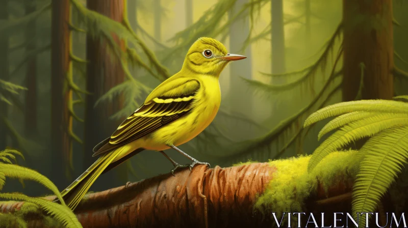 Charming Yellow Bird in Forest - An Illustration in Cartoon Realism AI Image