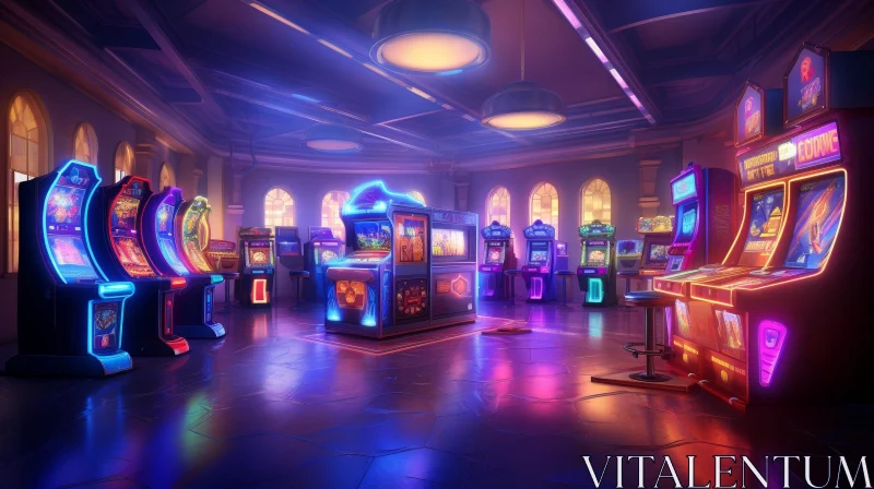 Retro Arcade with Neon Lights: A Nostalgic Gaming Experience AI Image