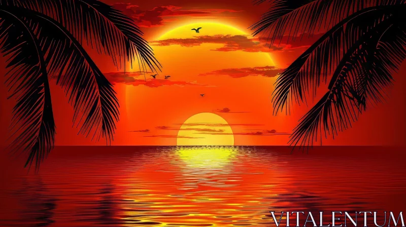 AI ART Tranquil Sunset Over Ocean - Nature's Serenity