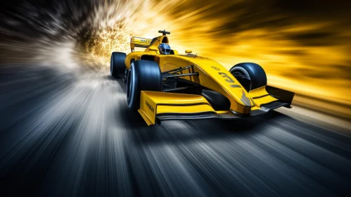 Yellow Formula 1 Race Car Speeding on Racetrack