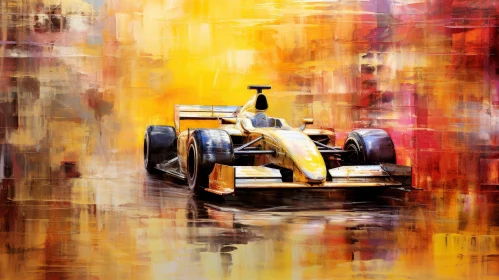 Formula 1 Race Car Digital Painting on Wet Track